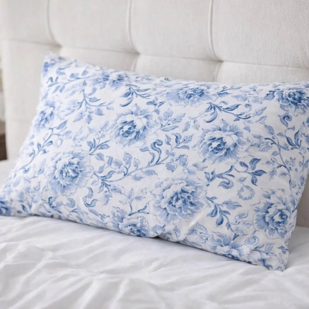 Laura Ashley Lorelei Blue Cotton Sateen Pillowcases Set 2 Standard Floral NIB